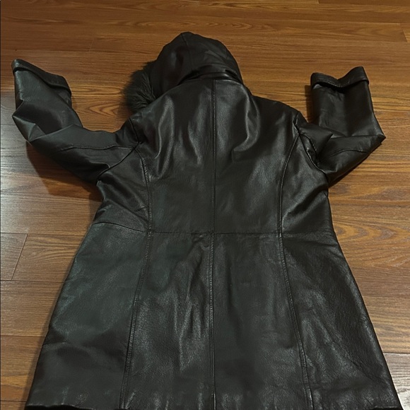 Vintage Liz Phillips Brown Soft Leather Long Coat, Faux Fur Lined Hood Women S - Picture 7 of 10